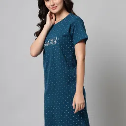 SEPHANI Teal Printed Night Dress image 5