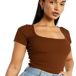 PRIME LOVE Women Square Neck Ribbed Fitted Top-picture-39