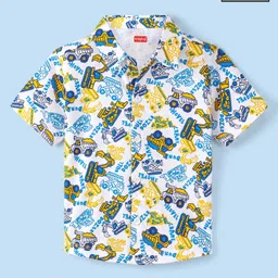 Babyhug 100% Cotton Knit Half Sleeves JCB Print Shirt - White-picture-11