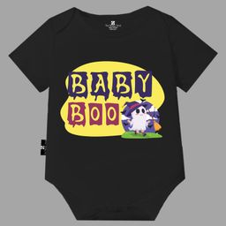 The Peppy Tend Halloween Theme 100% Cotton Half Sleeves Baby Boo Text Printed Onesie - Black-picture-8