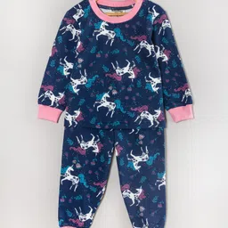 Hugsntugs Cotton Full Sleeves Unicorns Printed Coordinating Sweatshirt & Joggers Set - Navy Blue-picture-32