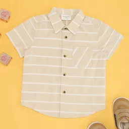 Pantaloons Baby Cotton Blend Half Sleeves Striped Shirt - Beige-image-98