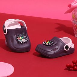 TRUFFLE COLLECTION Perforated Clogs With Game On Text Detailed Charm - Purple Pink-picture-13