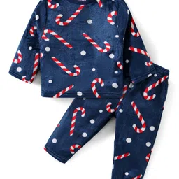 Babyhug Fur Woven Full Sleeves Winter Wear Suit Set with Candy Print - Navy Blue-picture-17