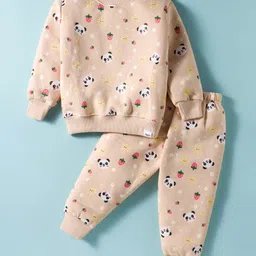 Teddy Fleece Knit Full Sleeves Winter Wear Co-ords Night Suit With Panda Print - Orange-picture-15