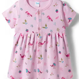 Tango Single Jersey Knit Half Sleeves Front Open Frock with Bird Print - Pink-picture-17