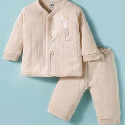 Zero Sinker Knit Full Sleeves Night Suit With Text Print - Beige-picture-12