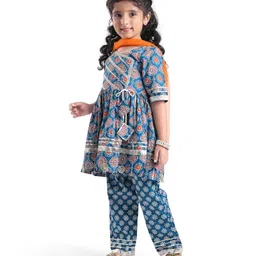 Teentaare Cotton Half Sleeves Kurta & Salwar Set with Dupatta Gota Patti Print - Navy Blue image 2