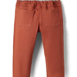 Babyhug Twill Woven Full Length Solid Coloured Trousers With Stretch - Rust Orange image 2