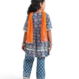 Teentaare Cotton Half Sleeves Kurta & Salwar Set with Dupatta Gota Patti Print - Navy Blue image 3