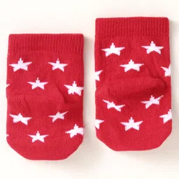 Cute Walk by Babyhug Anti-Bacterial Ankle Length Socks with Striped & Star Design Pack of 3 - Red & Black image 3
