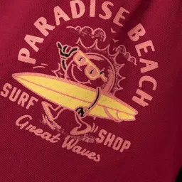 Taeko Single Jersey Knit Knee Length Shorts With Surfing Print - Dark Red image 3