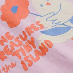 kookie kids india Kookie Kids Single Jersey Knit Half Sleeves T-Shirt With Treasures Of Tiny Island Text Print - Lilac image 3