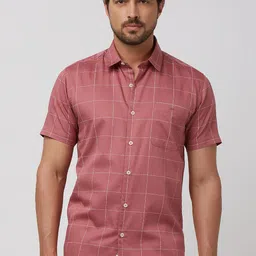 Mufti Men Spread Collar Windowpane Checks Checked Cotton Slim Fit Casual Shirt-image-74