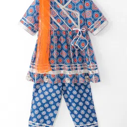 Teentaare Cotton Half Sleeves Kurta & Salwar Set with Dupatta Gota Patti Print - Navy Blue image 4