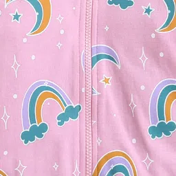 BUMZEE Looper Full Sleeves Rainbow Printed Sweat Jacket With Front Zipper - Pink image 5