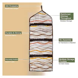 Kuber Industries Pack of 2 Wall Hanging Organizer for Wardrobe with 3 Pockets & Zip | Letter Holder, Socks & Tie Storage Pouches | Printed - Brown image 5