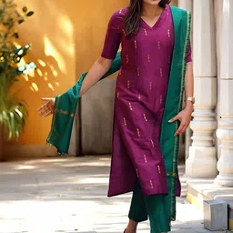Moda Rapido Ethnic Motifs Printed Zari Work V-Neck Straight Kurta With Trouser & Dupatta-picture-26