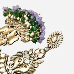 BFC - BUY FOR CHANGE Gold-Plated Kundan Studded And Beaded Teardrop Shaped Drop Earrings image 2