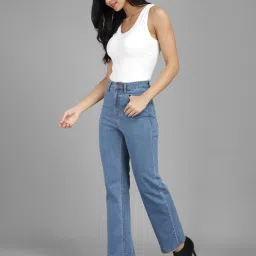 Kotty Light Blue Flared Fit Heavily Washed Jeans image 4