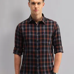 AD By Arvind Men Spread Collar Tartan Checked Cotton Slim Fit Casual Shirt-image-12