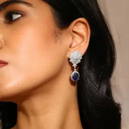 Priyaasi Blue American Diamond Studded Drop Earring image 4
