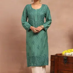 House of Chikankari Dark Green Kurta-picture-28