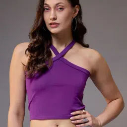 KASSUALLY Purple Relaxed Fit Crop Top-image-6