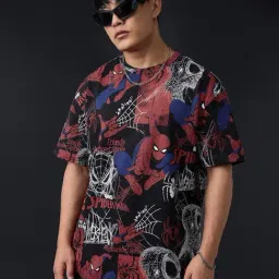 The Souled Store Black Cotton Printed Relaxed Fit T-Shirt-image-28