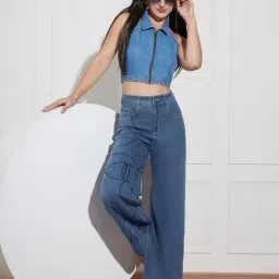 Miss Chase Blue Denim Solid Jeans image 5