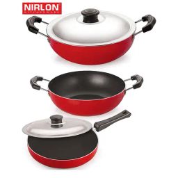 Nirlon Non-Stick Red Aluminium Combo Set of 3 Pieces-picture-17