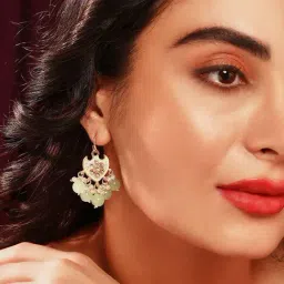 Priyaasi Mint Kundan-Studded & Beaded Drop Earring image 4