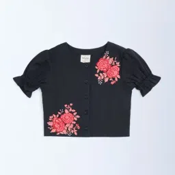 Utsa Kids by Westside Black Floral Embroidered Cotton-Blend Top-image-62