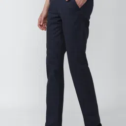 Van Heusen Navy Blue Cotton Slim Fit Checks Trousers image 3