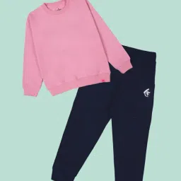 Kiddopanti Girls Baby Pink and Navy Sweatshirt with Trackpants-image-0