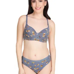 AROUSY Grey & Green Cotton Printed Bra Panty Set - Pack Of 2 image 2