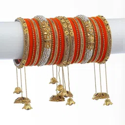 RIJOLI Orange Alloy Artificial Stones and Beads Bangle image 3