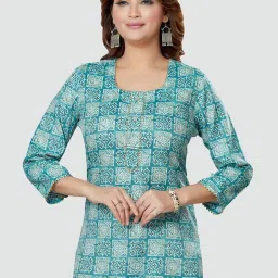 Saree Swarg Teal Blue Printed Tunic image 1