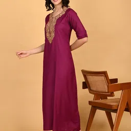 GOLDSTROMS Women Solid Embroidered Maxi Regular Nightdress image 4