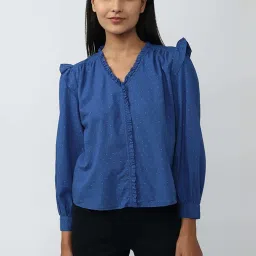 Van Heusen Blue Cotton Self PatternTop image 1