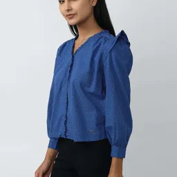 Van Heusen Blue Cotton Self PatternTop image 3
