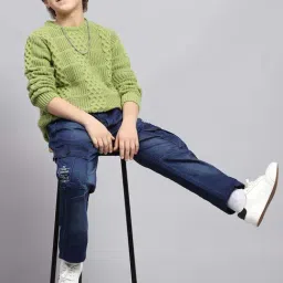 Monte Carlo Boys Green Self Full Sleeves Pullover image 5