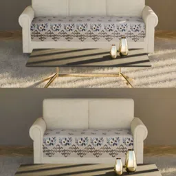 Fashion Throw Beige & Grey Printed Velvet 2 Piece Sofa Cover-image-70
