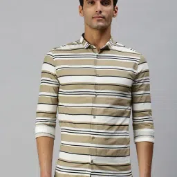 showoffff SHOWOFF Beige Cotton Slim Fit Stripes Shirt-picture-21
