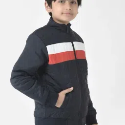 Crimsoune Club Kids Navy & White Color Block Full Sleeves Jacket image 4