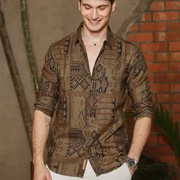 Campus Sutra Brown Regular Fit Printed Shirt-image-2