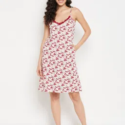 Clovia Off-White Printed Night Dress image 1