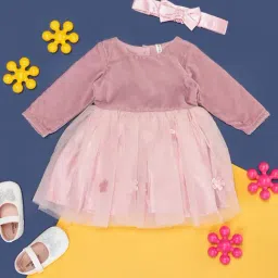 Pantaloons Baby Peach Solid Full Sleeves Dress with Hairband-picture-47