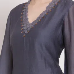 DART STUDIO Grey Embroidered Straight Kurta image 5