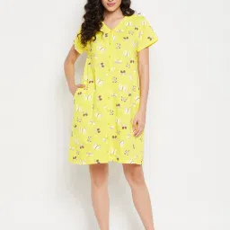 Clovia Yellow Printed Night Dress image 4